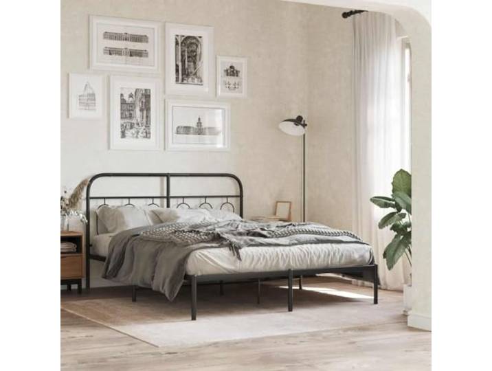 Stahl Metallkonstruktion robust Schlafzimmer klassisch elegant Lattenrost Bettgestell mit Kopfteil Metall Schwarz 135x190 cm Stabil Stauraum Bettunterbau Lesen