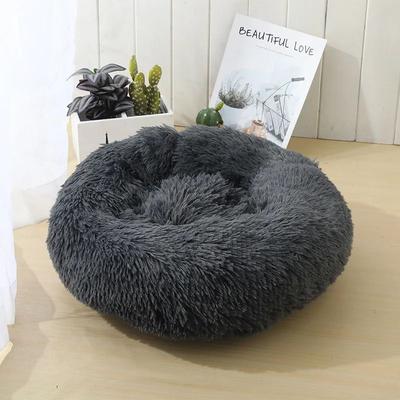 Uplifted Goods Premium Round Long Plush Pet Sanctuary dark Grey l