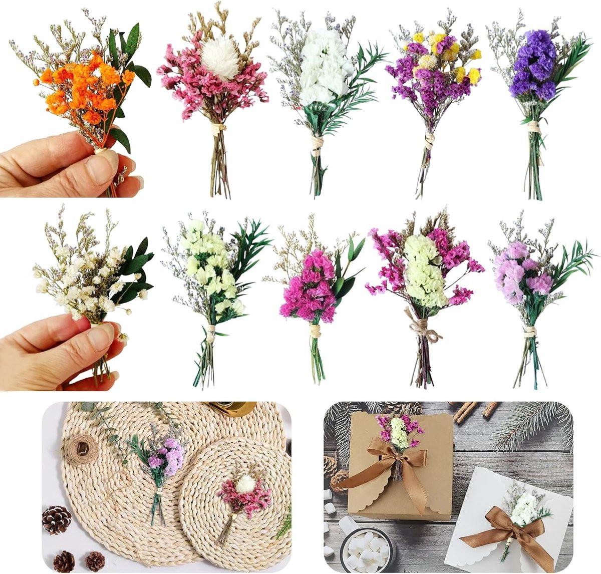 Natuurlijk mini-boeket met gedroogde bloemen voor decoratie, scrapbooking en fotografie