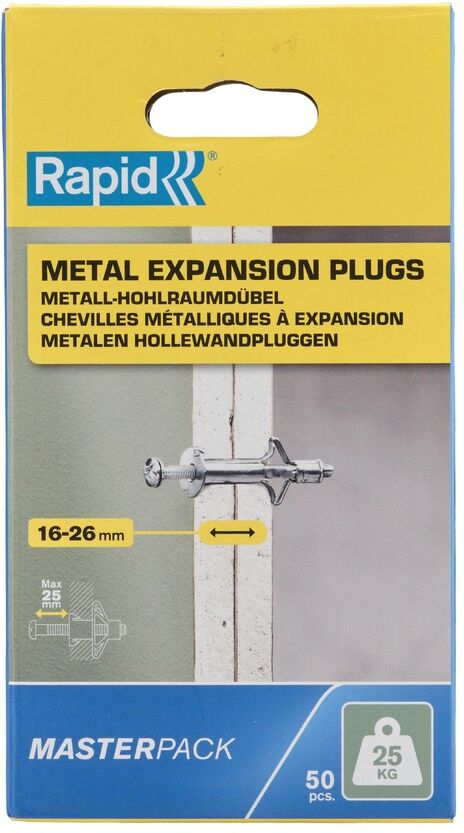 Isaberg Rapid AB Rapid Metall-Hohlraumdübel für 16 - 26 mm Plattendicke, 25 kg Tragfähigkeit, 50 St.