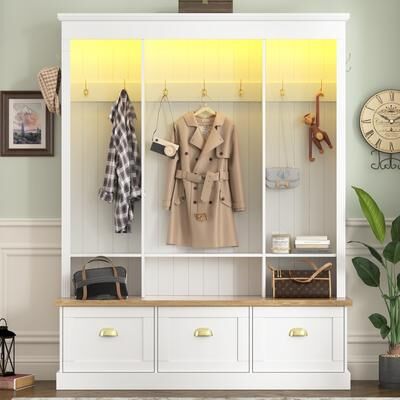 toswini Elegant APP Controlled LED Hall Tree with 9 Hooks and Storage Bench