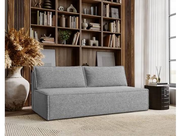 Kaiser Möbel - Sofa met slaapfunctie en bedstee, 3-zitsbank, Slaapbank, Comfortabele bank voor woonkamer en jeugdkamer, Slaapbank, Gestoffeerde bank, Opklapbare bank, zonder armleuningen, DUO, Grijs