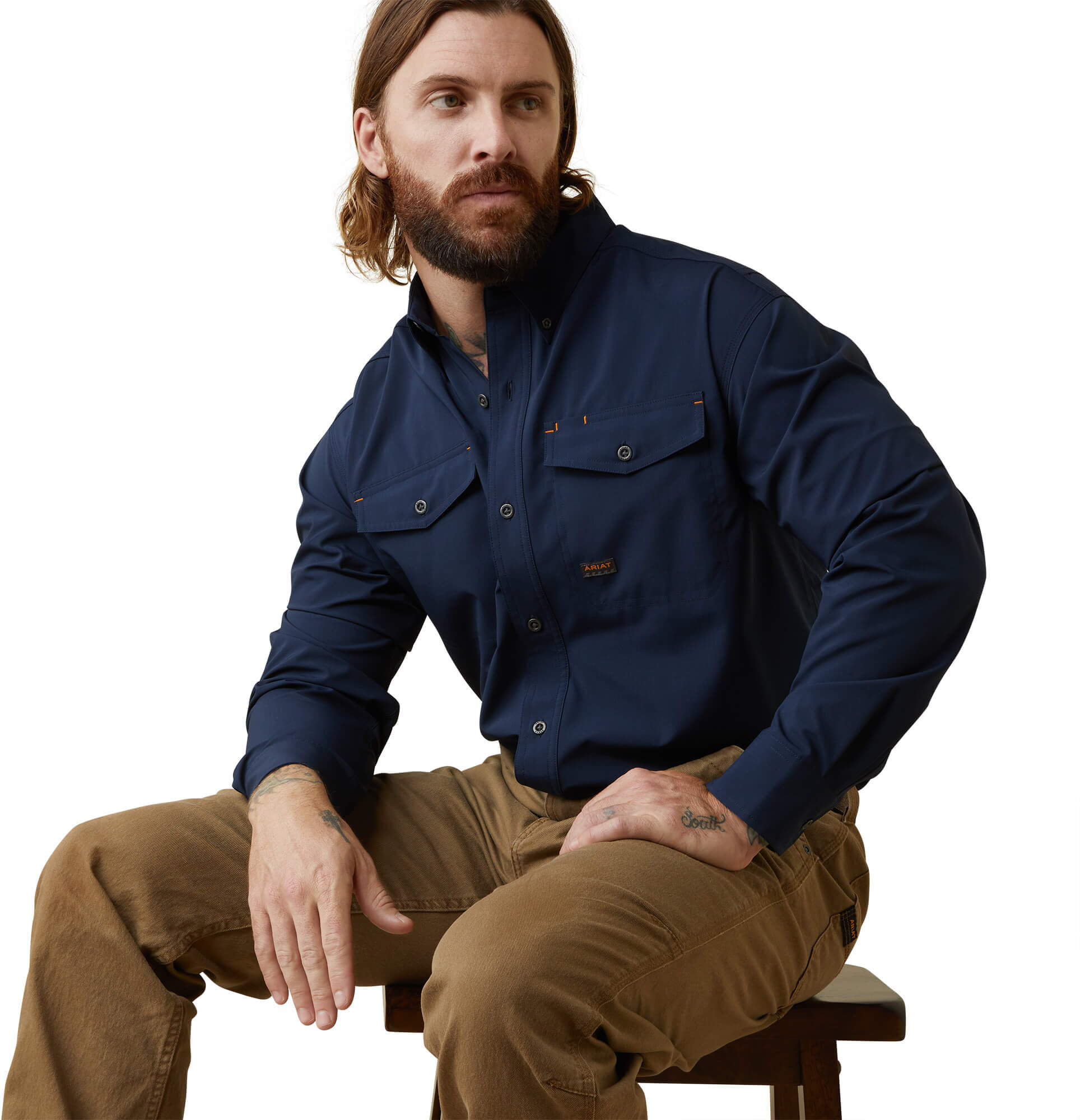 Men's Rebar Made Tough VentTEK DuraStretch Work Shirt in Navy, Size: 2XL by Ariat