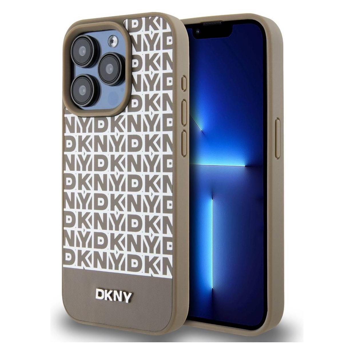 DKNY PU Leather Repeat Pattern Bottom Stripe Case for iPhone 15 Pro Brown (Apple iPhone 15 Pro) (1714462325)