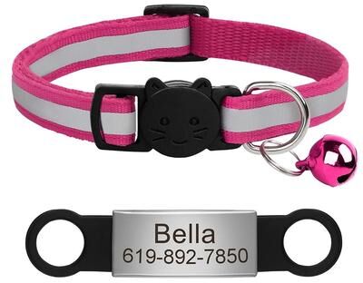 Uplifted Finds Customized Reflective Pet ID Collar With Nameplate rose 88