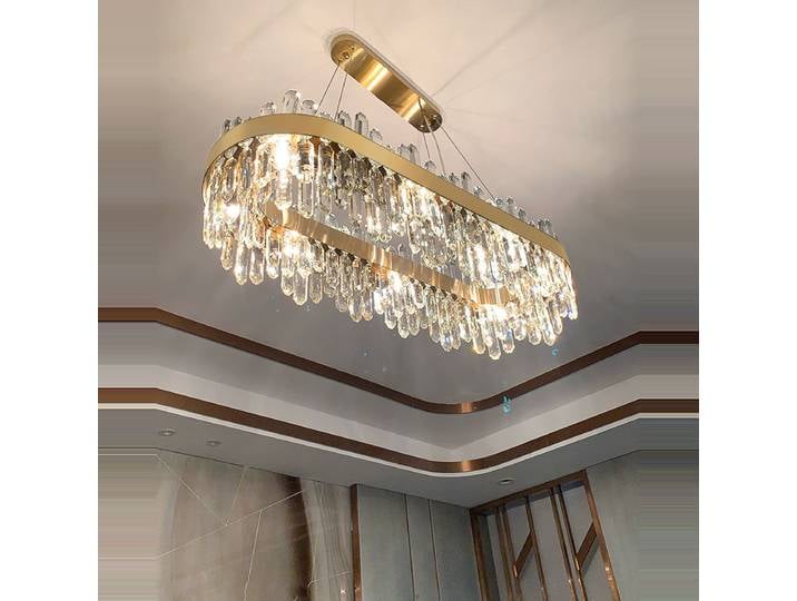 LED Art déco rond ovale noir Chrome or cristal lampes suspendues Lustre éclairage Lustre Suspension Luminaire Lampen pour Foyer