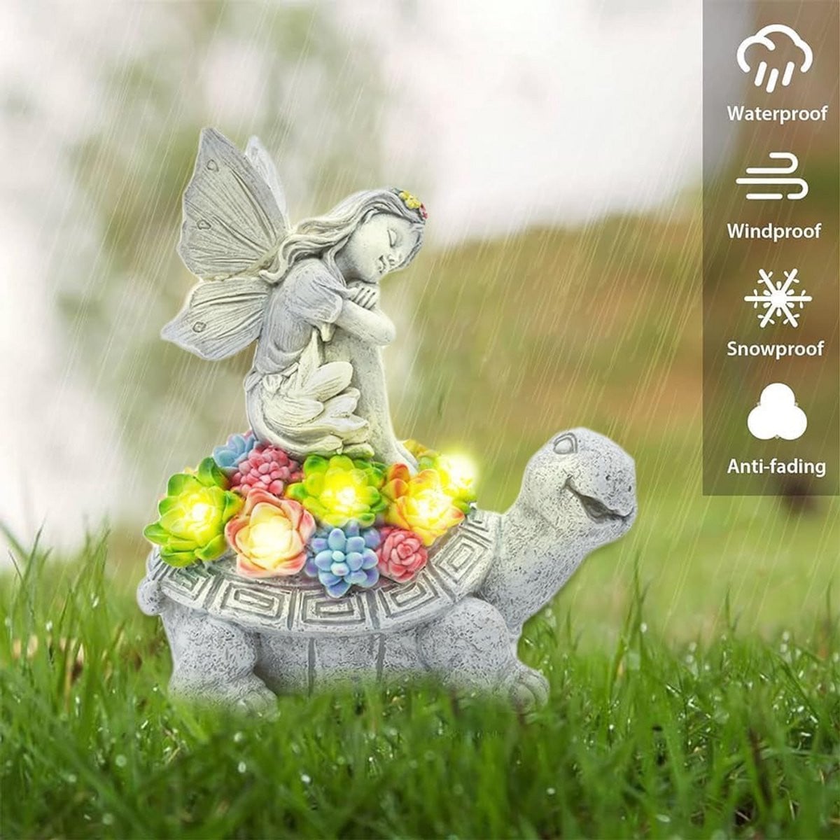 Zonne-energie Tuinbeeld Engel Zittend Op Schildpad Decoratie Outdoor