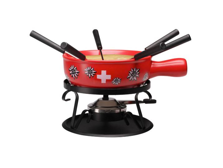 Nouvel Fondueset, Rot, Keramik, 9-teilig, 22x21x30.5 cm, Tischgrills & Fondues, Fondue-Sets