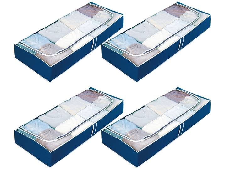 Unterbettkommode WENKO Modell Air , blau (stoff: blau, folie: transparent), B:105cm H:15cm T:45cm, Polypropylen, Aufbewahrungsboxen, Unterbettkommode, für Saisontextilien, mit Sichtfenster und 3-Seiten-Reissverschluss