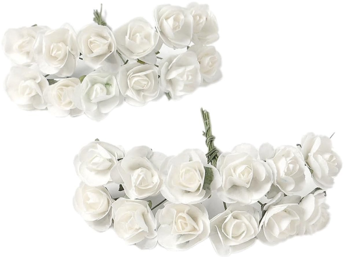 Dailygoods Kunstrozen Klein Decoratief Boeket - 12 Stuks Papieren Mini-Rozen - Hoogte: 8 cm