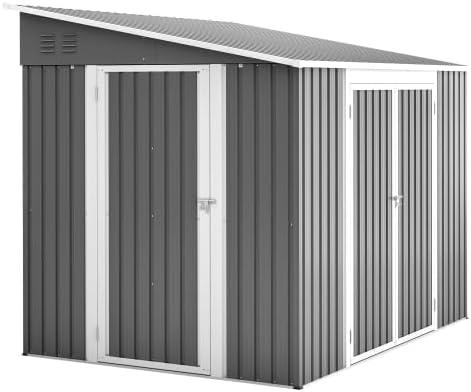 Metall Gartenhaus 6x8 Fuß (ca. 1,8x2,4 m) - Großes geräteschuppen mit Doppeltüren & Schloss, wasserfest, Boden inklusive - Terrasse & Hinterhof Lagerraum