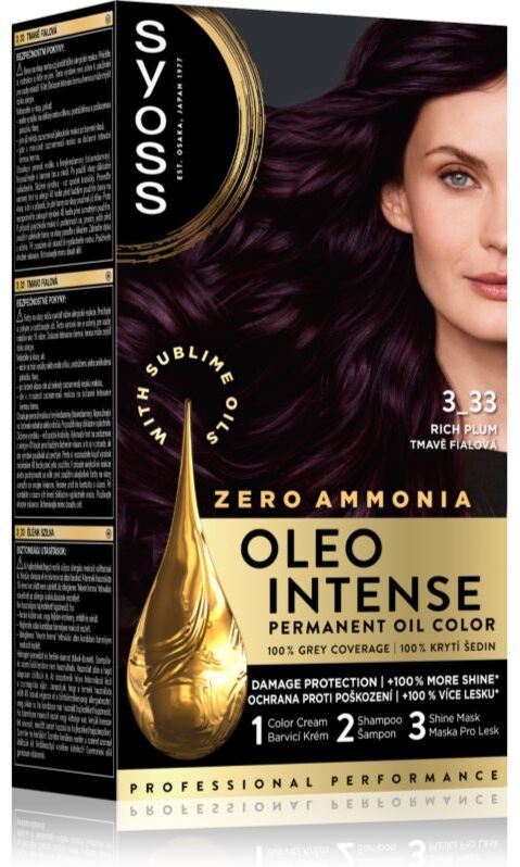 Syoss Oleo Intense coloration cheveux permanente à l'huile teinte 3_33 Rich Plum 1 pcs