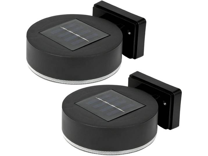 2er-Set Solar-Wandleuchte, rund, schwarz