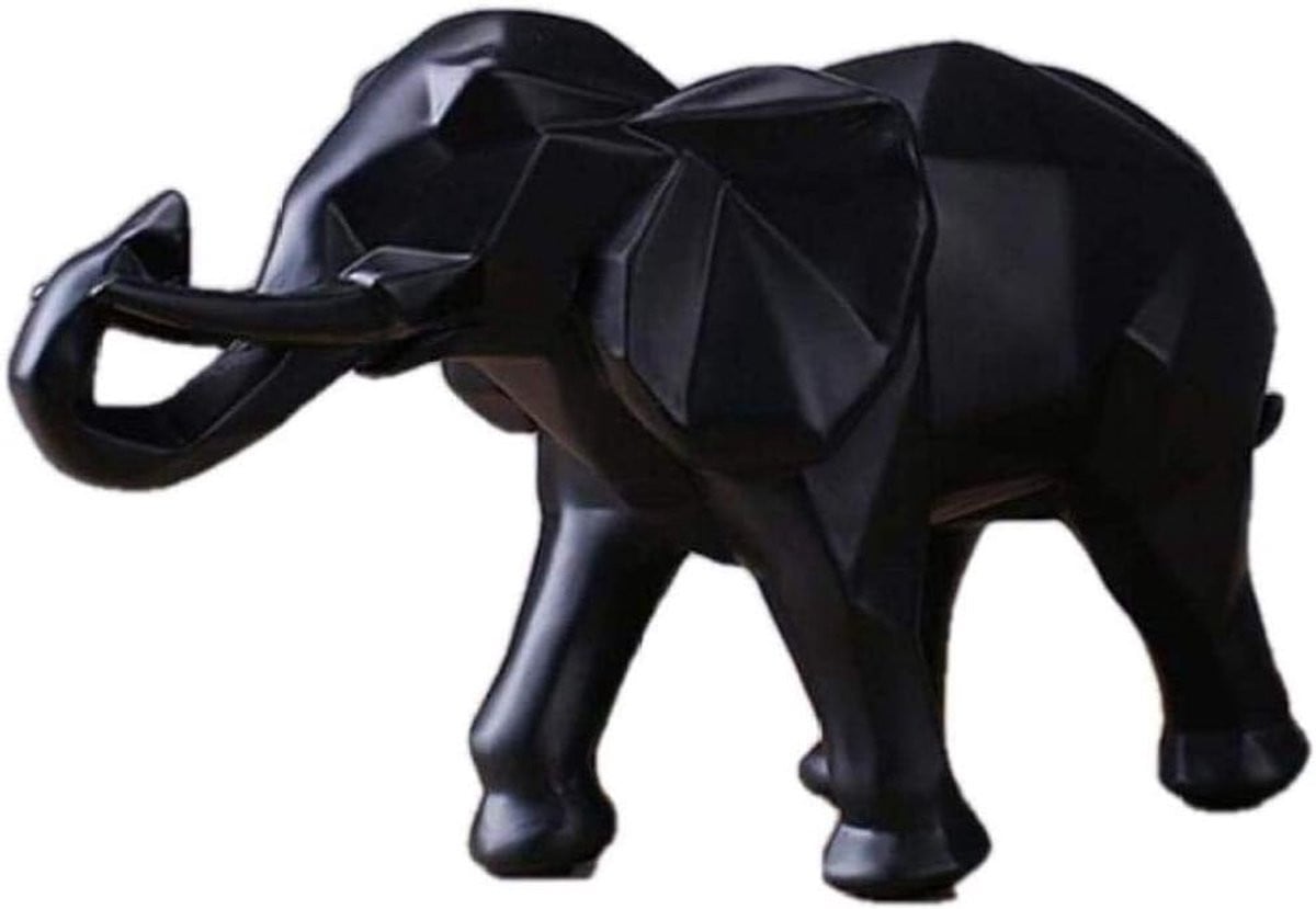 Stijlvol Olifant Beeld in Zwart - Hars Decoratie Ornament voor op de Tafel