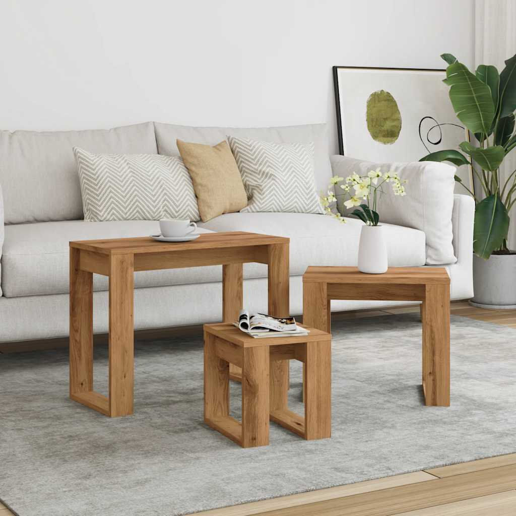 17 Stories Gobao Nesting Tables 3 pcs Engineered Wood Artisan Oak/Artisan Oak 47cm H X 61cm W X 28cm D