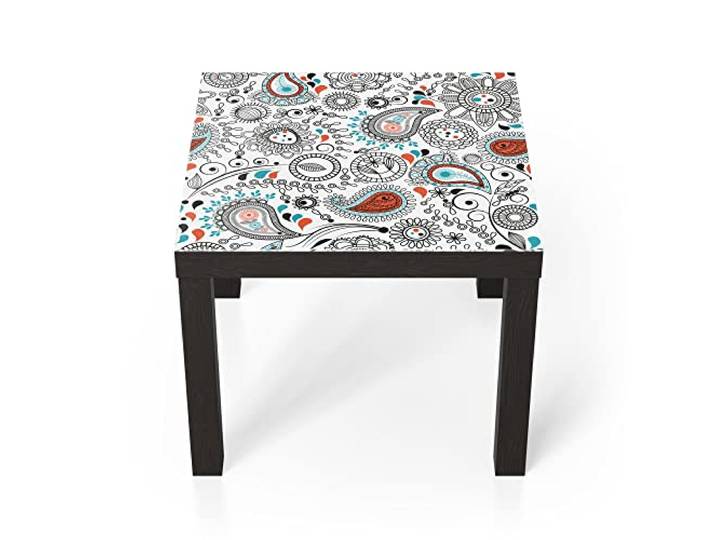 DEQORI Glastisch schwarz klein 55x55 cm Motiv Modernes Paisleymuster ausgefallener Beistelltisch aus Glas Hochglanz Couchtisch fürs Wohnzimmer moderner Couch Tisch mit Design