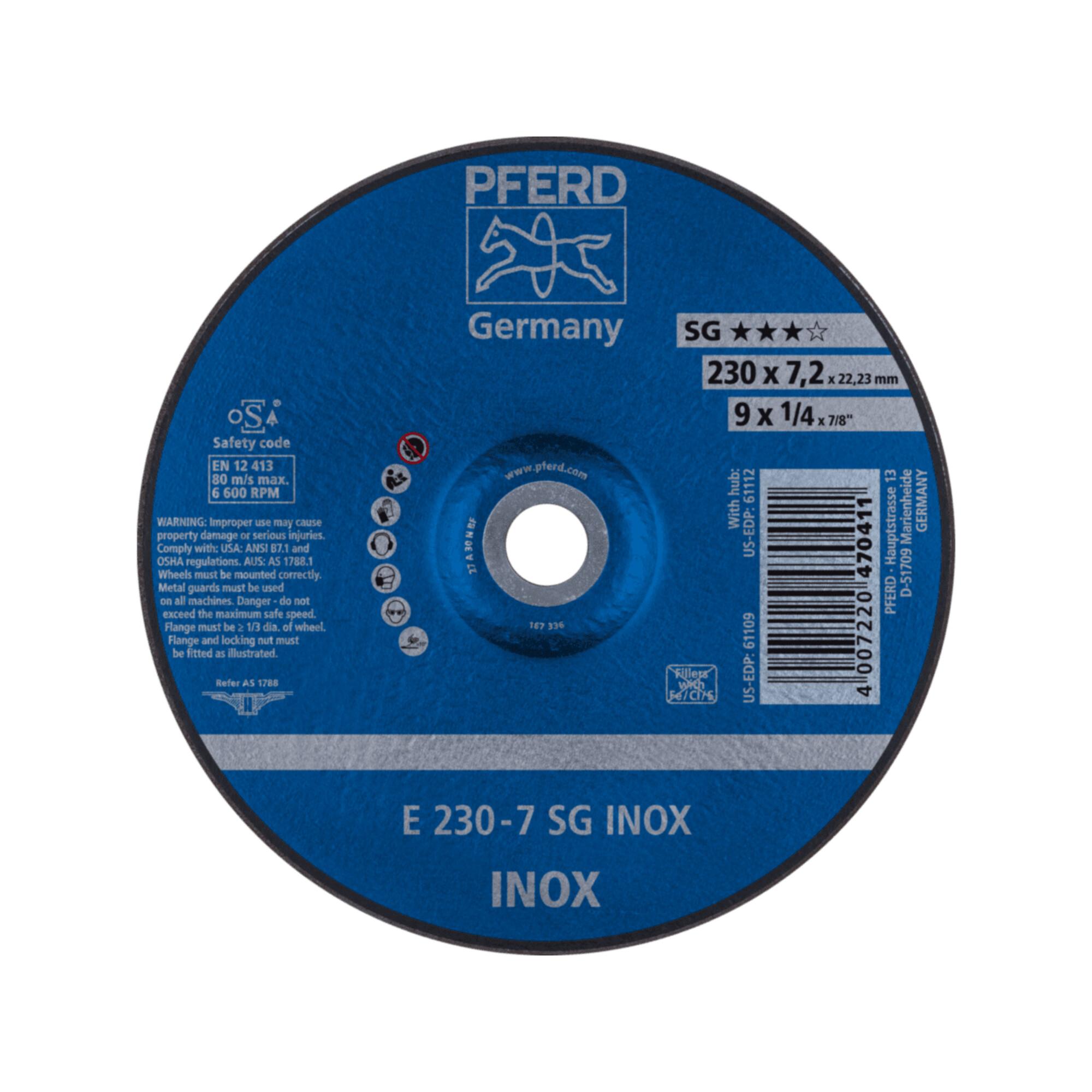 PFERD TOOLS Schruppscheibe E 230x7,2x22,23 mm Leistungslinie SG INOX für Edelstahl (62223632)