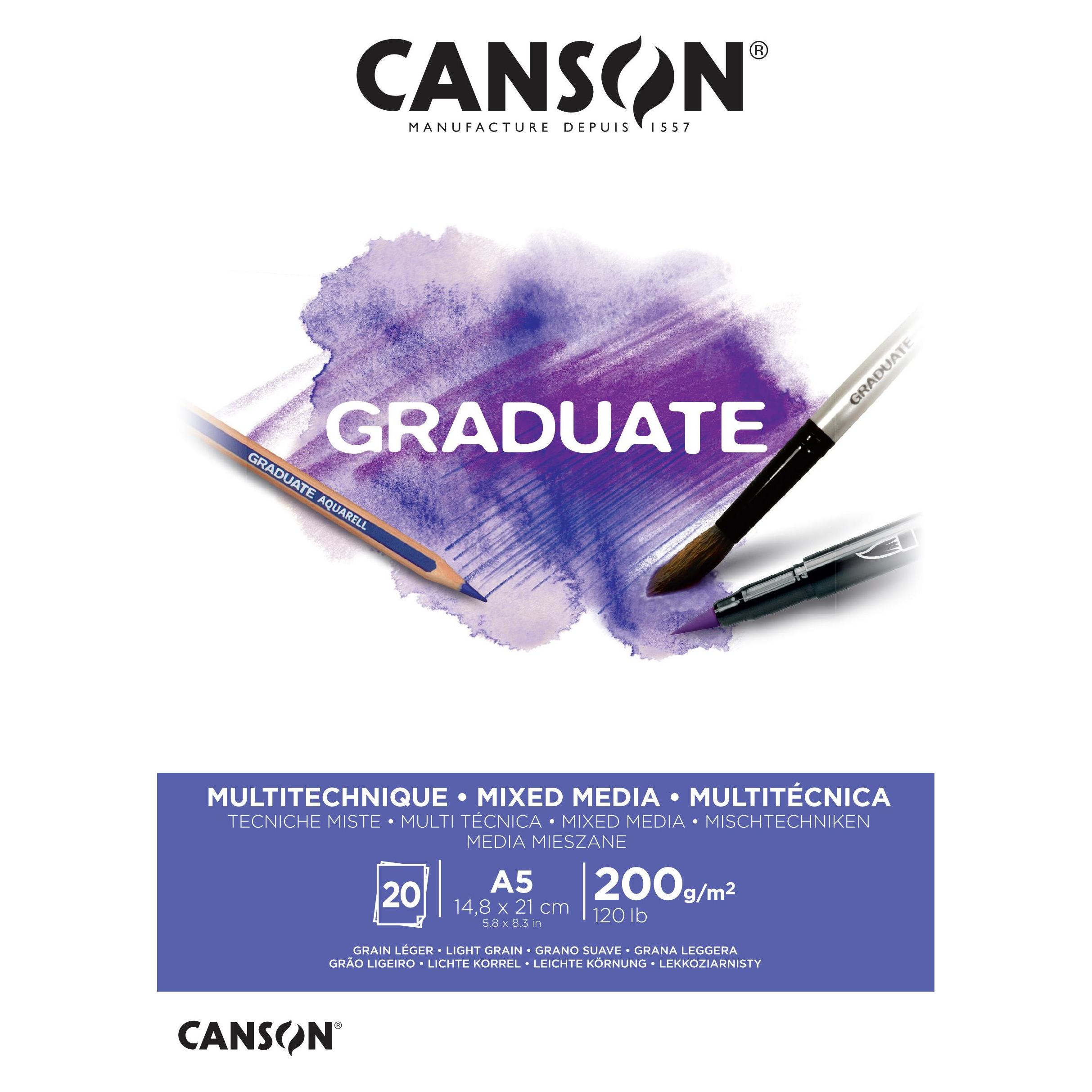Canson Studienblock GRADUATE MIXED MEDIA, weiá, DIN A5 (A5, Blanko) (C400110376)