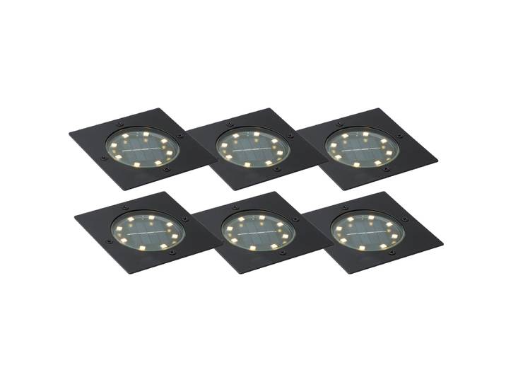 Lot de 6 spots de sol noirs carrés avec LED IP65 solaire - Terry