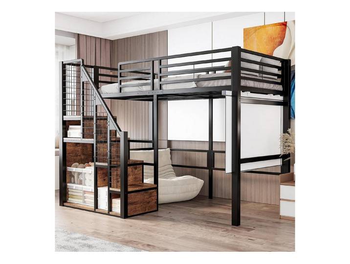 LuxusKollektion Kinderbett Etagenbett Metall 90x200 cm mit Treppe