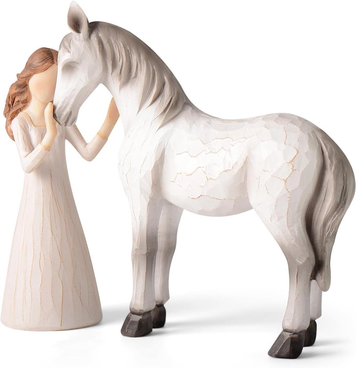 Handgeschilderd Paardenbeeldje Engelenfiguur Woondecoratie Wit Bruin
