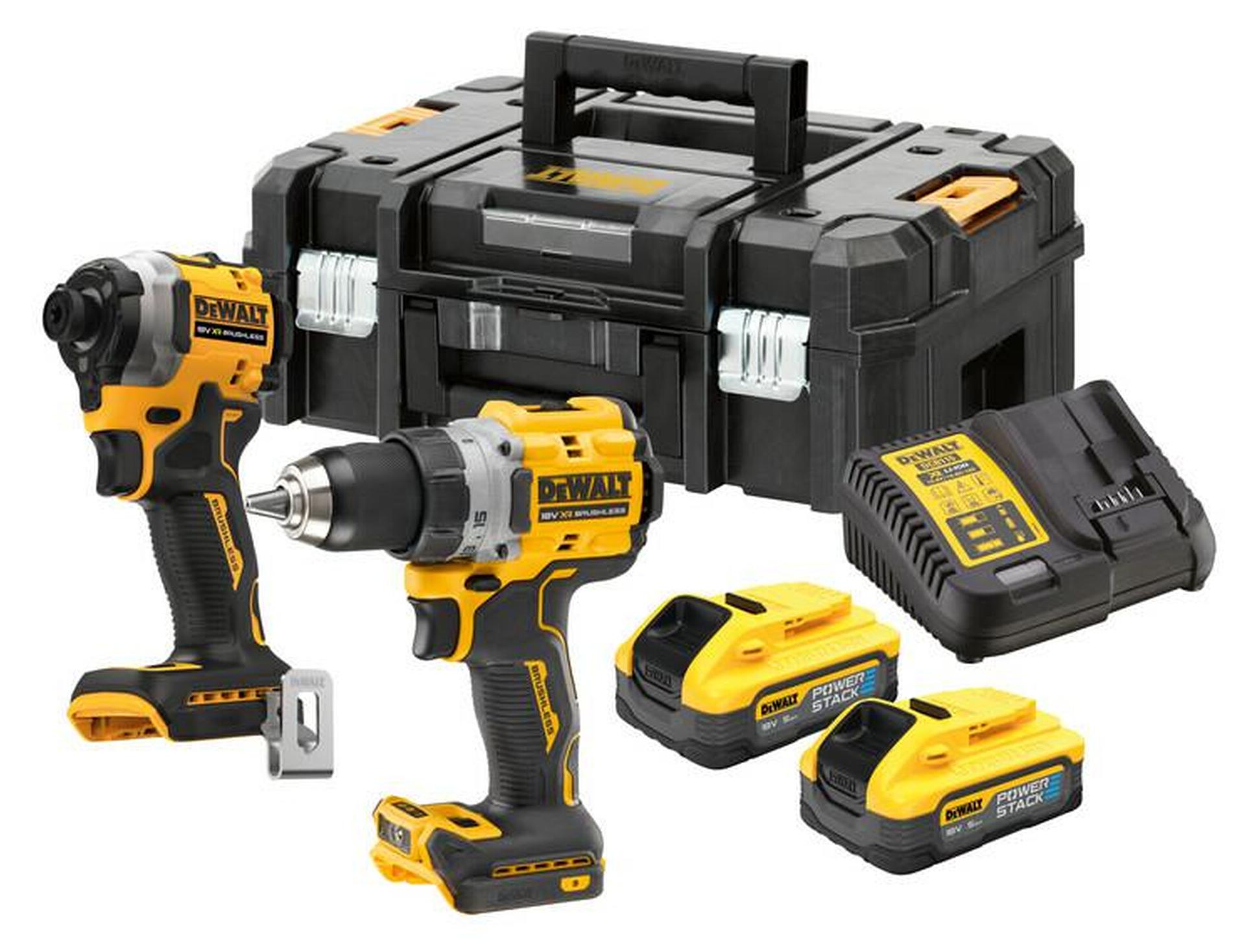 DEWALT Akku-Bohrschrauber- und Schlagschrauber-Set DCK2051H2T 18 V 2x5,0 Ah POWERSTACK