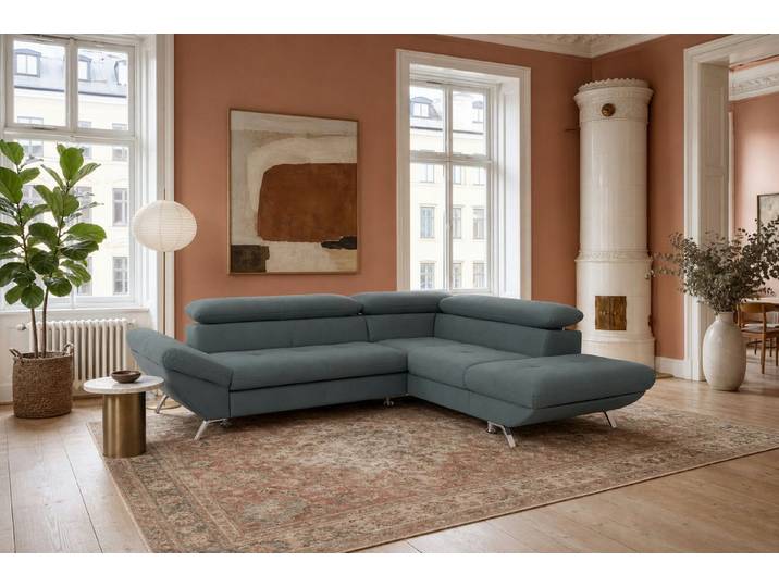 foamnova Ecksofa Breda, Ottomane links oder rechts, B 255 cm, 4 Sitzplätze, Klappbare Kopfstützen bis 88 cm, 4 Sitzplätze, schadstoffarm