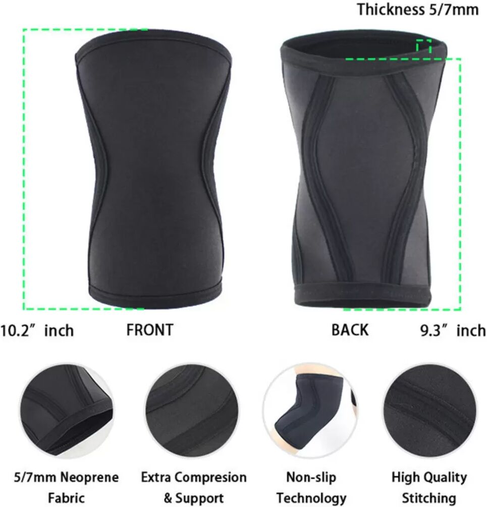 INF Schwarze Neopren 7mm Kniebandagen für Gewichtheben & Kniebeugen L