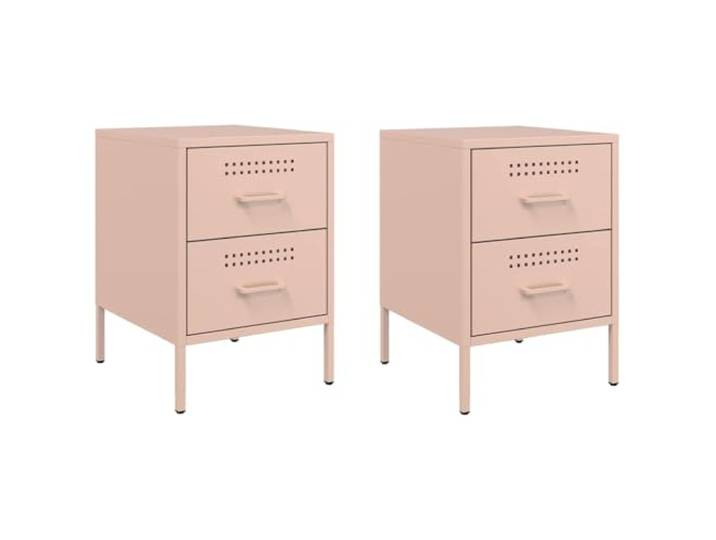Fisinber Nachttisch 2er Set Rosa 36x39x50,5 cm aus Stahl Kompakter Beistelltisch für Schlafzimmer und Wohnzimmer mit 2 Schubladen aus robustem Stahl in Rosa.