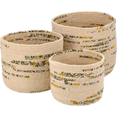 Dekokorb CREATIV HOME "Korb", beige (braun), B:24cm H:20cm T:24cm, Baumwolle, Geflecht Seegras, Aufbewahrungsboxen, mit dekorativen Farbakzenten