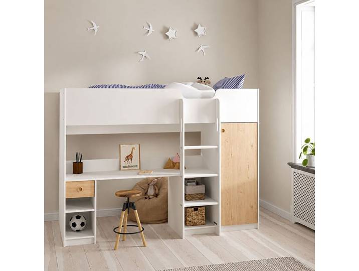 Composition Chambre à Coucher Laliso Dmora en Bois Mélaminé Blanc 203x104x150h cm