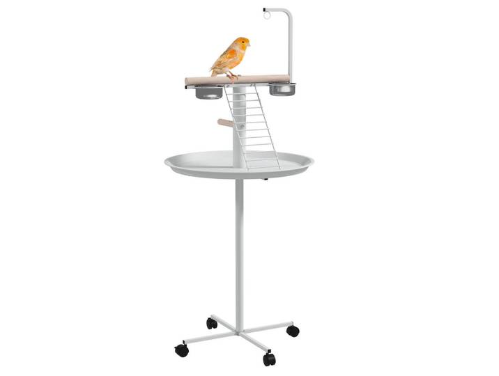 ComfortXL Vogelfutterstation De-17820 auf Rollen mit 2 Edelstahlnäpfen Weiß, Metall, 60x138x60 cm, Dekoration, Gartendeko
