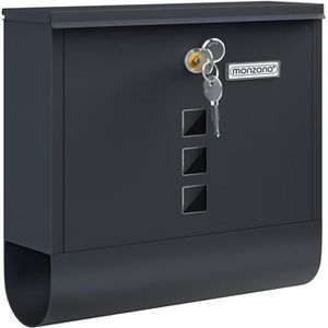 Monzana Briefkasten 108099, schwarz, Stahl, 30,5x33,5x10cm, Zeitungsfach, Sichtfenster