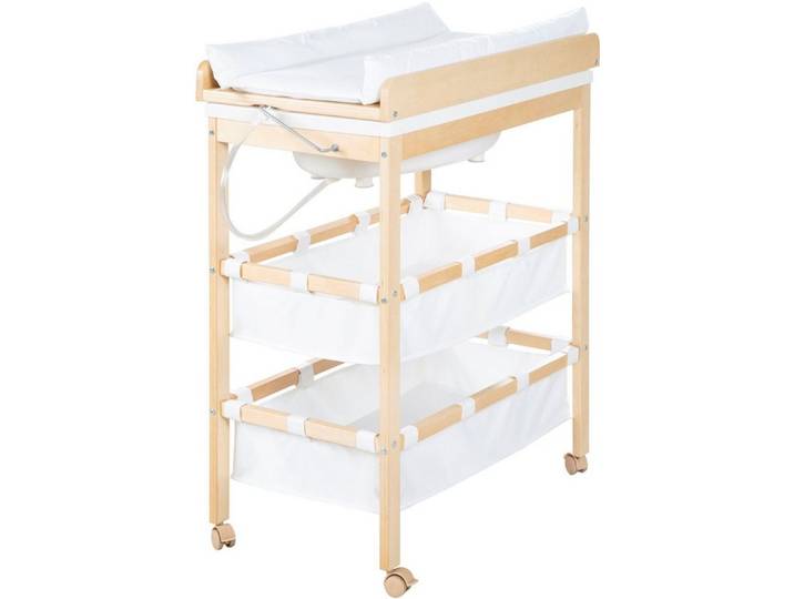 roba® Bade- und Wickelregal Baby Pool, natur, inkl. Wickelauflage weiß