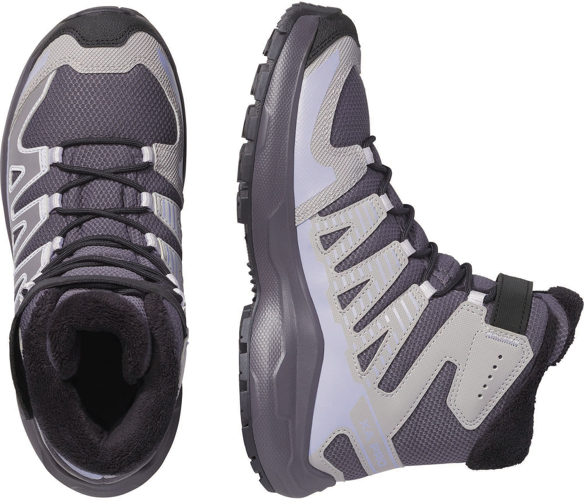 Outdoorschuh SALOMON "XA PRO WINTER WP J", Kinder, Gr. 33, grau (nine iron, gull, cosmic sky), Synthetik, Textil, Schuhe Outdoorschuh, wasserdicht nine iron, gull, cosmic sky 33