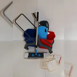 CleanSV® Wischset PE 40  - Reinigungswagen PE mit Presse, MopSet 40 cm: 3 Baumwollmop, Halter, Telskopstiehl