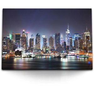 Sinus-Art Wandbild New York bei Nacht, Leinwand, Querformat, 120 x 80 cm
