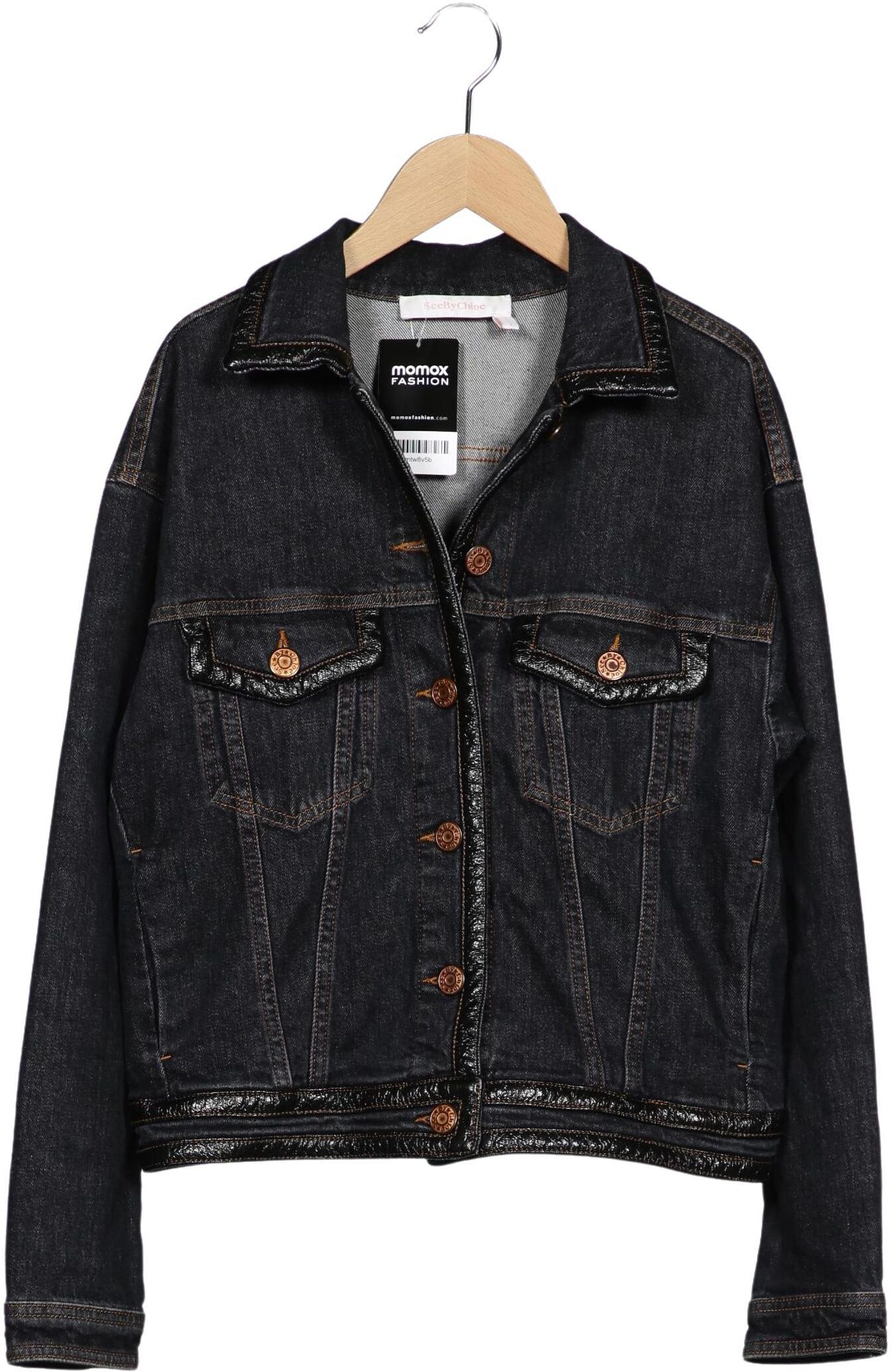 See by Chloe Damen Jacke, Marineblau, Gr. EU 38, Baumwolle / Elasthan / Kunstleder - Second Hand