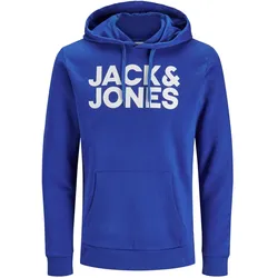Jack & Jones Herren Hoodie Kapuzenpullover Pullover JJECORP - Black Large Print /W Black 12152840 - S