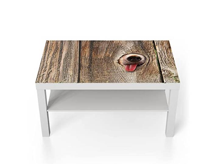 DEQORI Glastisch weiß groß 90x50 cm Motiv Neugierige Hundeschnauze ausgefallener Beistelltisch aus Glas Hochglanz Couchtisch fürs Wohnzimmer moderner Couch Tisch mit Design