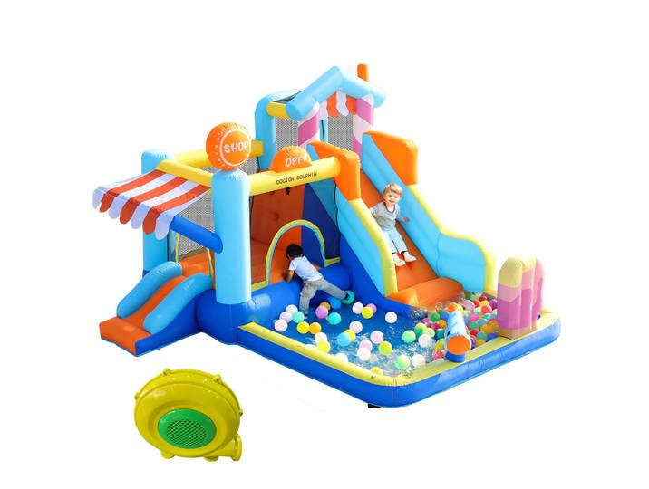 Flieks Hüpfburg Kinder Wasserpark Trampolin Rutsche Wasserpistole, Blau, 340x236x395 cm, Freizeit & Co, Gartenspielzeug, Hüpfburgen & Trampoline