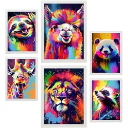 POSTER Set Mit 6 Dumme Tiere Im Hochformat Lebhafte Aquarell Stil Illustrationen Von Lächelnde Tiere Innenarchitektur A3 & A4 Weißer Rahmen