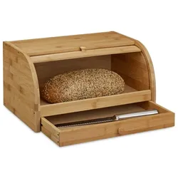 Relaxdays Rollbrotkasten mit Schublade Bambus Hellbraun