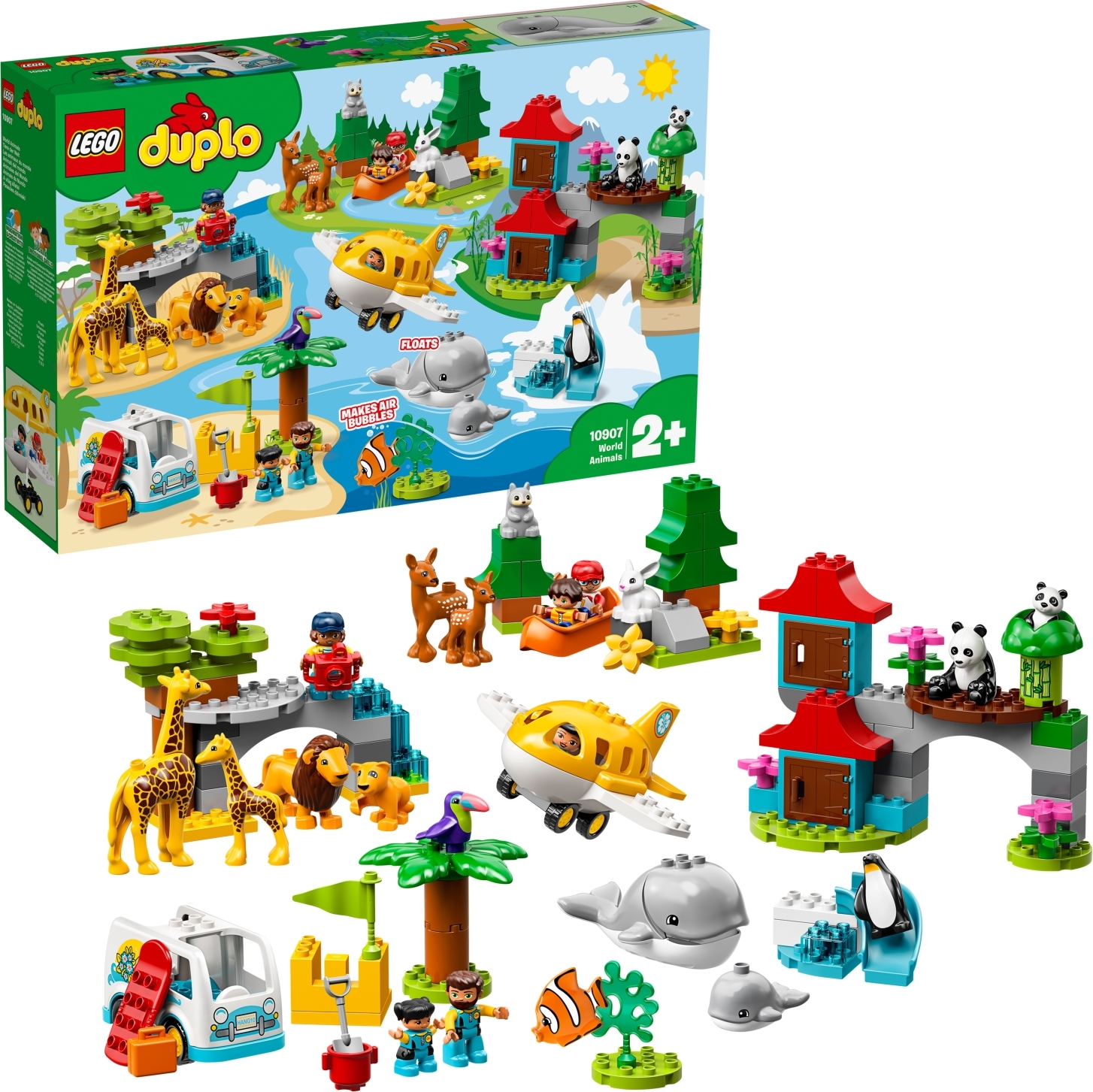 LEGO 10907 DUPLO Tiere der Welt, Tier Spielzeug für Kleinkinder im Alter von 2 - 5 Jahren, Lernspielzeug mit 15 Tierfiguren, Flugzeug und vielem mehr