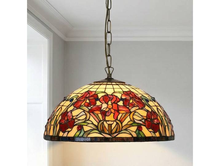 Tiffany hanglamp ELINE, dimbaar, multicolor, Woon-/ Eetkamer, Glas, Tiffany, Hanglamp