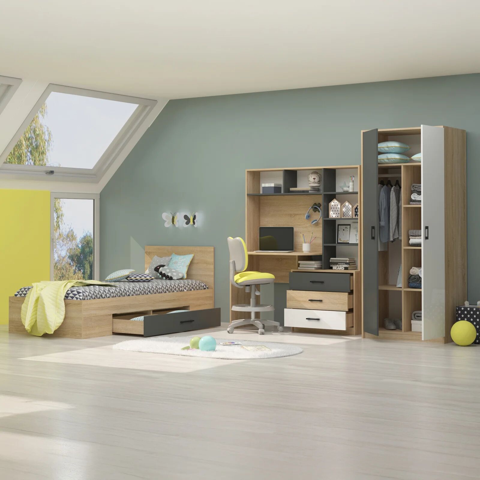 garneroarredamenti Cameretta completa per bambini rovere antracite bianco Chiaretto