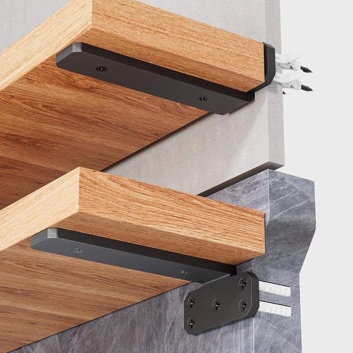 Zwarte zwevende plankbeugel van ijzer voor wandmontage, 15 cm diep