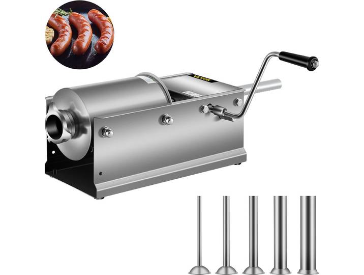 VEVOR 3l Roestvrijstalen Horizontale Chorizo-Vuller Handmatige Worstvuller Om Worst Te Maken Chorizo-Hotdogs Braadworst Geschikt voor Zowel Huishoudelijk Als Commercieel Gebruik