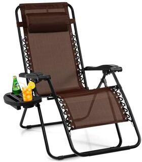 Costway Outdoor Folding Zero Gravity Reclining Lounge Chair with Utility Tray-Brown