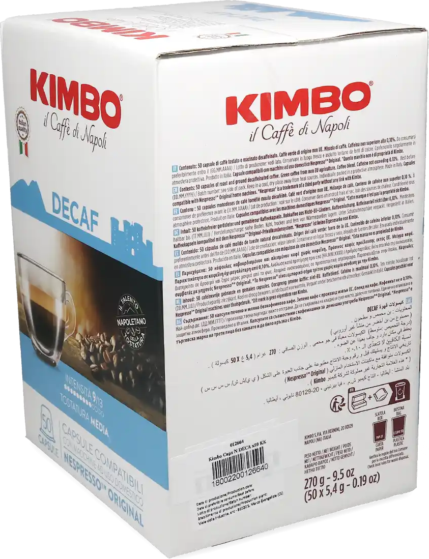 Kimbo   Décaféiné - 50 Capsules de café pour Nespresso® - Café noir - Compatible Nespresso®